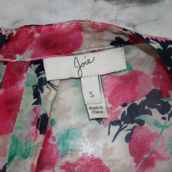 JOIE Romper Silk Floral Long Sleeve Pleated Summer Loungewear Printed Pink Small - Picture 5 of 13